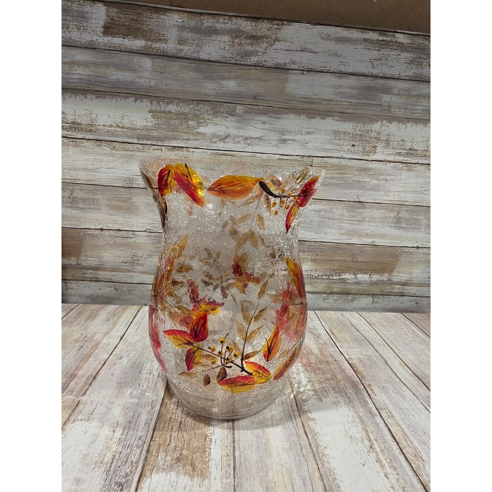 Yankee Candle Leaves Crackle Pillar Holder Fall Mosaic Glass Vase 1288271 8in - Picture 4 of 10
